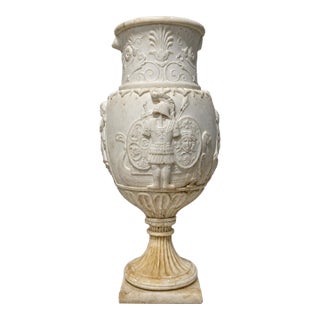 Grand Tour Neoclassical White Marble Urn With Classical Figural Reliefs For Sale