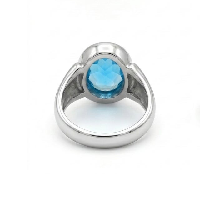 Not Yet Made - Made To Order Swiss Blue Topaz Signet Ring, Oval Cut Gemstone Chunky Ring Us 7 For Sale - Image 5 of 5