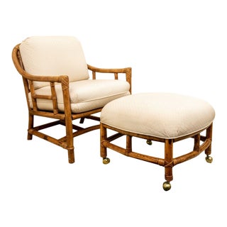 Restored Ficks Reed Lounge Chair and Ottoman For Sale