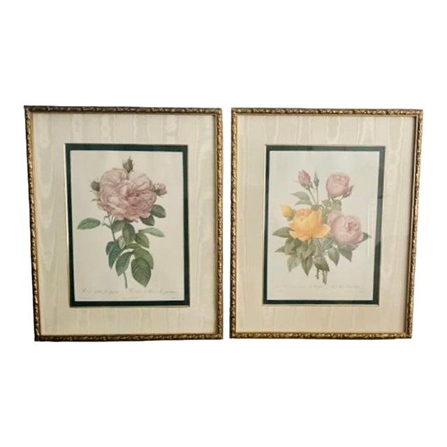 Late 20th Century Vintage Framed Pierre Joseph Redoute Botanical Rose Lithograph Prints, the Bombay Company Collection, a Pair For Sale