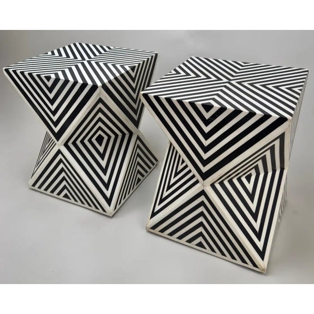 Art Deco Art Deco Style Black and White Resin Sculptural Side, End Table or Stool, a Pair For Sale - Image 3 of 12