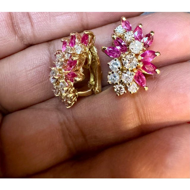 1.6 Ct Natural Marquise Ruby & 1.5 Ct Diamond Clip on Earring 18 KYG This exquisite pair of earrings are beautifully...