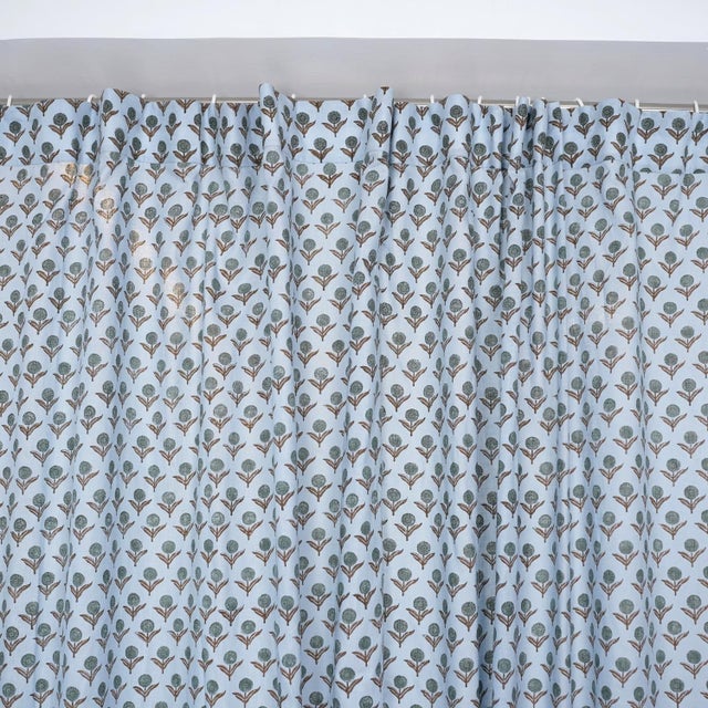Not Yet Made - Made To Order “Viscose Colored Linen Block Print Ring Curtain – Semi-Sheer Size,54"X57"- Genda Pushp For Sale - Image 5 of 7