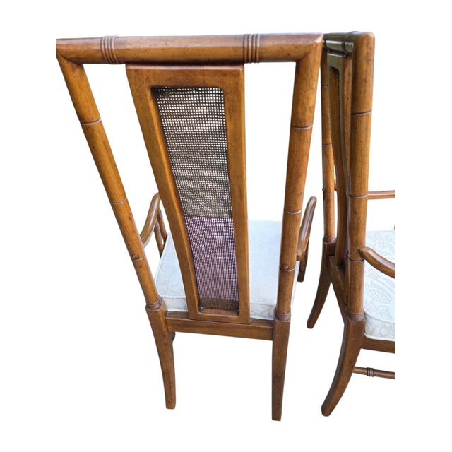 Thomasville Thomasville Vintage Faux Bamboo Cane High Back Dining Armchairs Regency Pair For Sale - Image 4 of 15