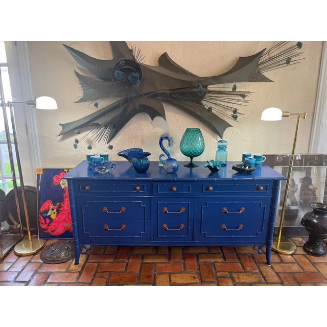 1970s Thomasville Allegro Chinoiserie Faux Bamboo Dresser in Blue For Sale - Image 5 of 18