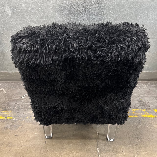 Textile Skyline Furniture Black Faux-Fur Slipper Chair + Acrylic Legs For Sale - Image 7 of 12