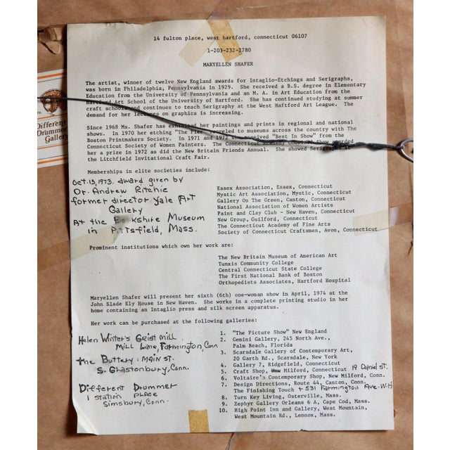 Mid Century Modernist Intaglio Etching Print on Paper by Maryellen Shafer For Sale - Image 9 of 10