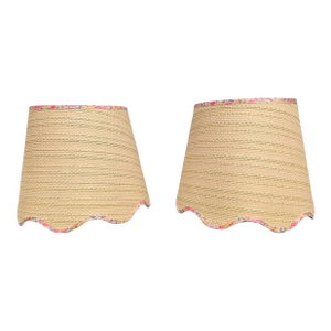 Scalloped Raffia Ditzy Floral Trim Lamp Shades- A Pair