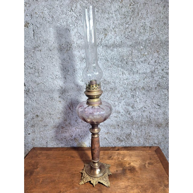 Napoleon III Oil Lamp in Griotte Red Marble and Amethyst Glass For Sale - Image 9 of 9