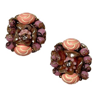 1940s Miriam Haskell Attributed Earrings - 2 Pieces For Sale
