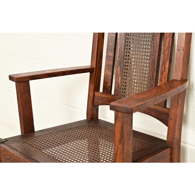 Lifetime Furniture Antique Mission Oak and Cane Arts & Crafts Dining Chairs, Set of Six For Sale - Image 10 of 14