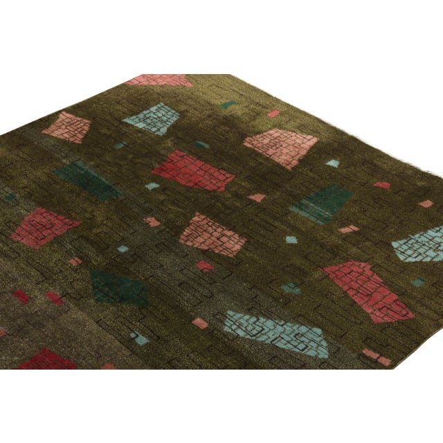 1960s Vintage Art Deco Rug in Green, Pink and Blue Geometric Pattern For Sale - Image 4 of 6
