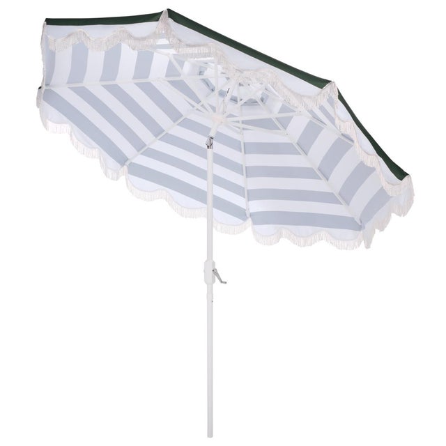 Metal Lucerna 9 Ft Crank Umbrella, Green Stripe/White Pole For Sale - Image 7 of 9