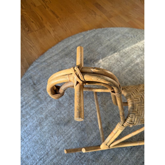 1960s Franco Albini Style Vintage Rattan & Bamboo Rocking Horse, Italy, C. 1960s For Sale - Image 5 of 10