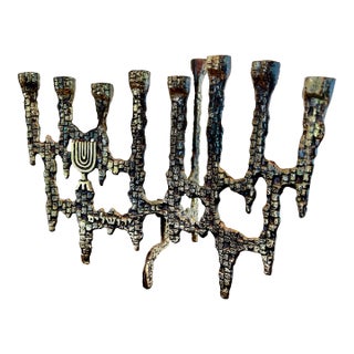 Mid Century Brutalist Brass Menorah For Sale