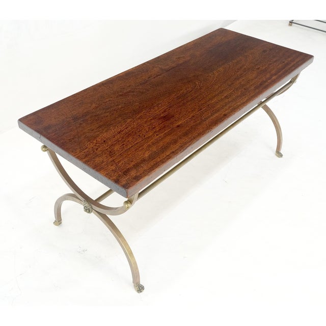 1920s Petit Small Solid Brass Base Claw Feet Oak Top Rectangle Coffee Table NICE For Sale - Image 11 of 11