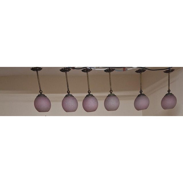 French Art Deco Spherical Ceiling Lamps in Pink Marbled Glass, 1930s, Set of 6 For Sale - Image 11 of 11