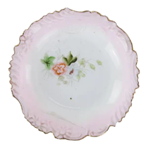 Victorian Pink and Gold Porcelain Dessert Dish - Hand-Painted Floral Bowl