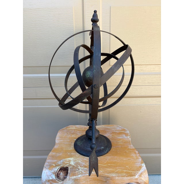 Metal Vintage French Country Iron Garden Armillary Sundial- Outdoor Estate Decor For Sale - Image 7 of 9