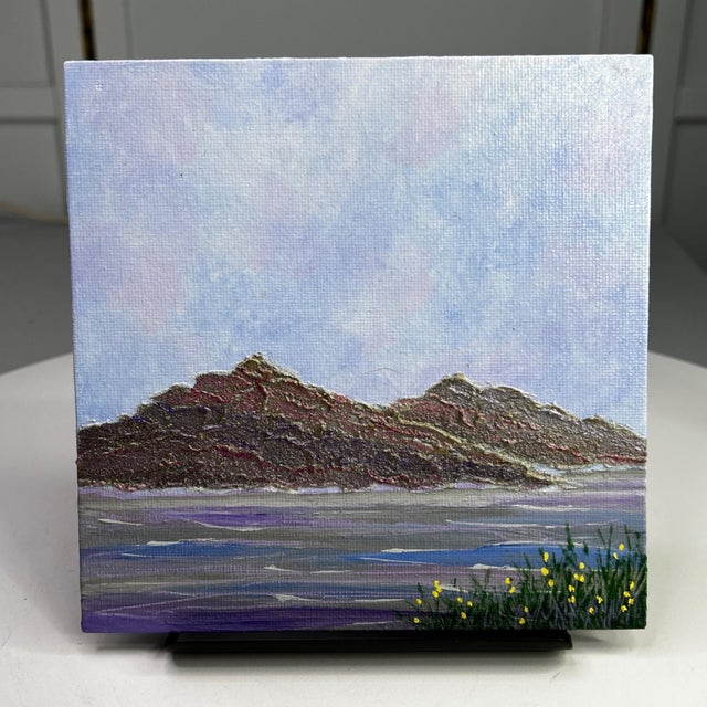 "The Mountains Are Calling" Original Acrylic Painting 6"x6" Mountain Scenery Artwork For Sale - Image 4 of 7