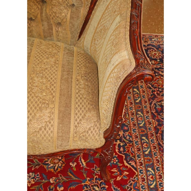 Late 20th Century Mahogany Louis XV French Style Tufted Loveseat Sofa Settee For Sale - Image 12 of 12