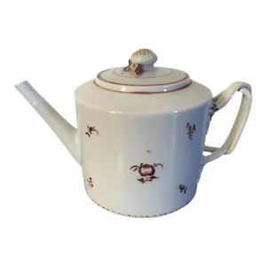 Antique Early 19th Century Chinese Export Porcelain Tea Pot with Strap Handle for the American Federal Market