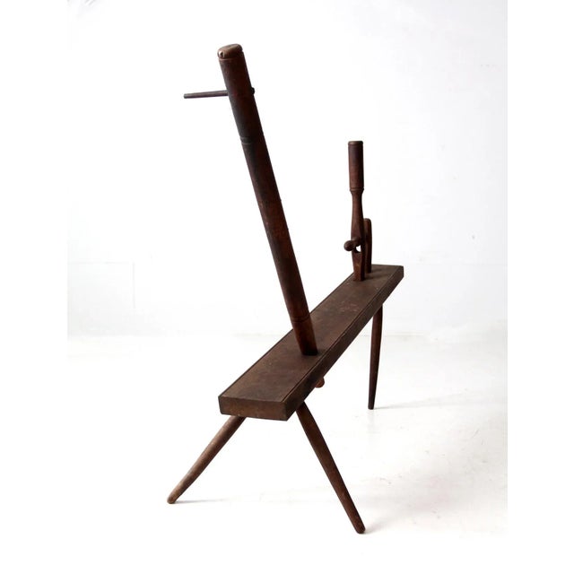 Antique Primitive Spinning Wheel Bench For Sale - Image 4 of 12