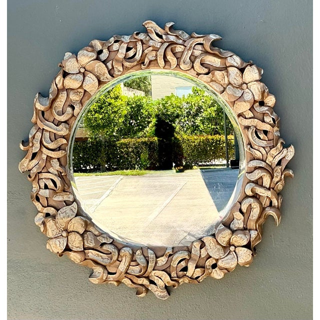 Vintage Washed Finish Floral Cloud Mirror For Sale - Image 11 of 12