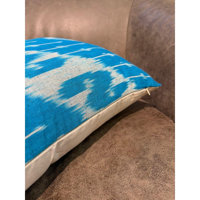 Textile 1990s Sky Blue Silk Ikat Lumbar Cushion Cover For Sale - Image 7 of 10