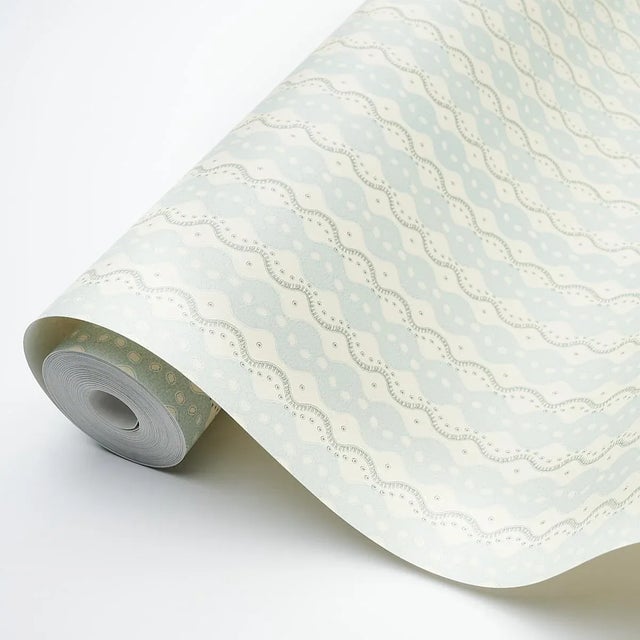 Schumacher Sample - Schumacher x Neisha Crosland Centipede Stripe Wallpaper in Icing Blue For Sale - Image 4 of 5