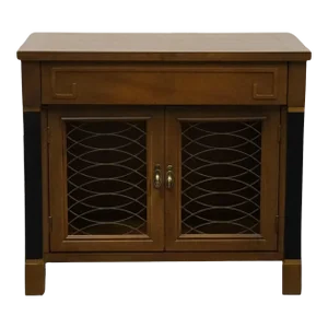 American of Martinsville Banded Walnut British Imperial 26" Nightstand W. Wire Grille Doors 6100-15
