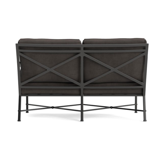 Brown Jordan Brown Jordan Venetian Right Arm Loveseat, Textured Pewter frame with Fusion Charcoal fabric For Sale - Image 4 of 11