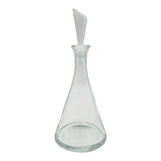 Modernist Clear Crystal Decanter W/ Sculptural Stopper, Minimalist Barware For Sale