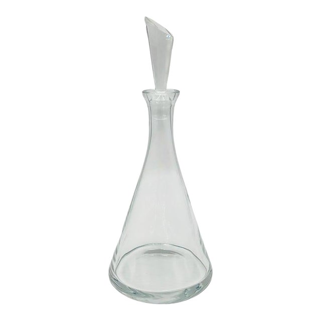 Modernist Clear Crystal Decanter W/ Sculptural Stopper, Minimalist Barware For Sale