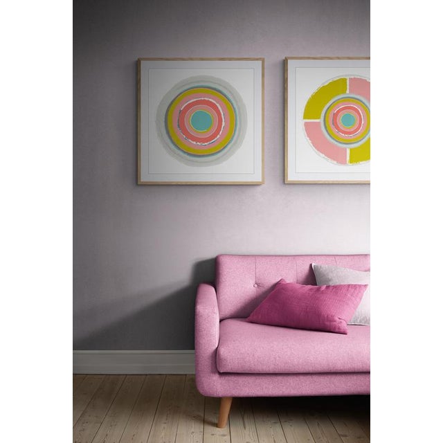 Mid-Century Modern "Circles in Yellow and Pink" Contemporary Fine Art Print by Melinda Cox 20" X 20" For Sale - Image 3 of 5