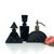 Black perfume bottle curation, group of 3. A striking set of 1980s, Art Deco style opaque black glass perfume bottles,...