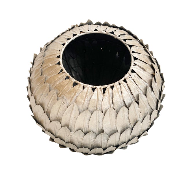1980s 1980s Decorative Silver Metal Artichoke Leaf Vase For Sale - Image 5 of 8