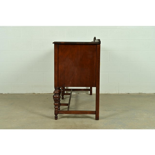 Berkey & Gay Style Antique English Jacobean Carved Walnut and Burl Wood Sideboard, Circa 1920s For Sale - Image 11 of 13