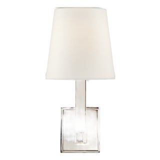 Chapman & Myers for Visual Comfort Signature Square Tube Single Sconce in Polished Nickel with Linen Shade For Sale
