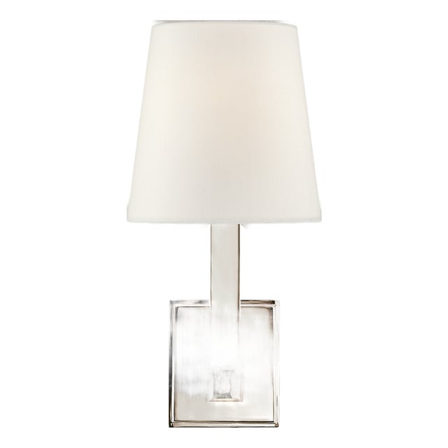 Chapman & Myers for Visual Comfort Signature Square Tube Single Sconce in Polished Nickel with Linen Shade For Sale