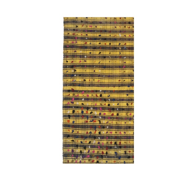Striped Yellow Turkish Kilim With Tulu Details 6'8'' X 7'5'' For Sale - Image 4 of 13