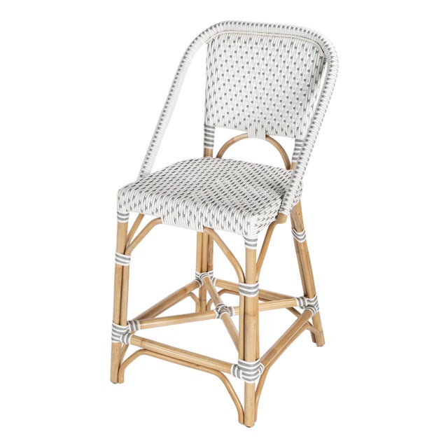 Solstice 25 in. Seat Height Rattan Counter Stool with Back and Footrest For Sale