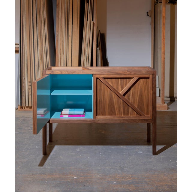 Handcrafted Credenza With Blue Lacquer Interiors, Made in Brooklyn For Sale In New York - Image 6 of 6