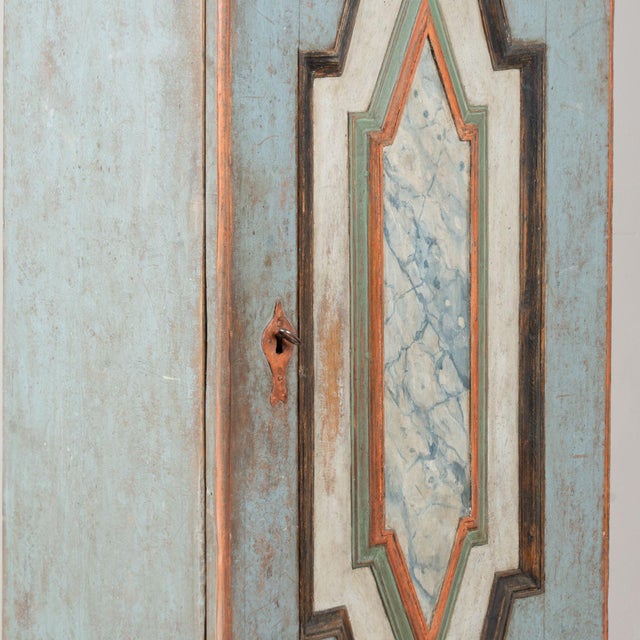 Blue Late 18th Century Original Painted Pair of Swedish Baroque Narrow Cabinets For Sale - Image 8 of 15