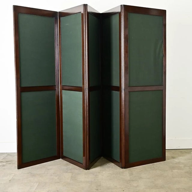 Dimensions: 71 ¾” H x 124 ¾” W x 1” D A massive antique English five-panel folding screen from the 19th century, this was...