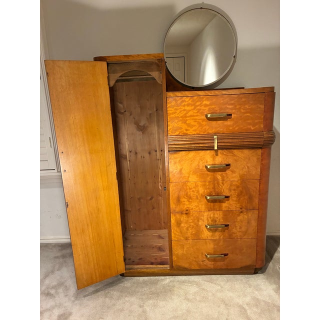 1930s Art Deco Large Mirror Dresser Set With Stool and Chest of Drawers With Mirror on Top - Set of 3 For Sale - Image 9 of 13