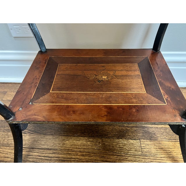 Chestnut 18th Century French Louis XVI 3-Tier Marquetry Inlaid Table Etagère With Ebonized Legs For Sale - Image 8 of 8