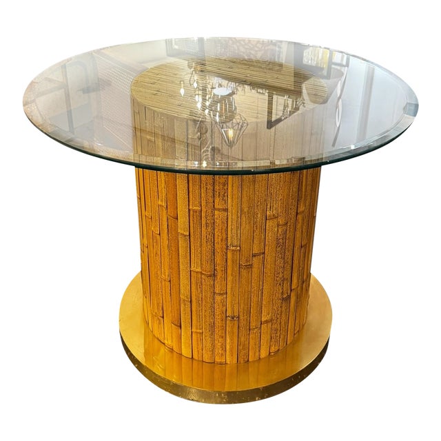 1980s Bamboo Base Side Table For Sale