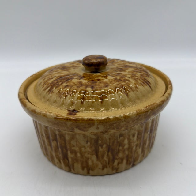Antique Brown Sponge Decorated Yellow Ware Cake Crock With a Lid, 1880’s For Sale - Image 11 of 12