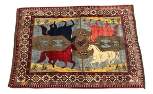 1970s Animal Print Handwoven Shiraz Area Rug 6'9" X 9'3"